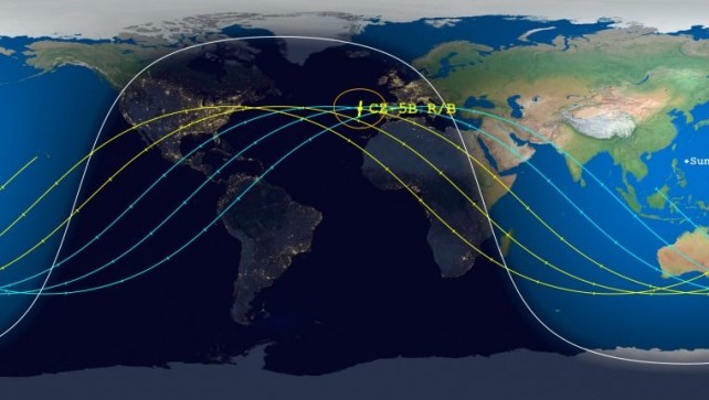 MAP: The lines (also called trajectories) show where the missile will travel in the time interval in which it is estimated to have fallen.  These are the places where there is the potential for it to fall (just below the line).