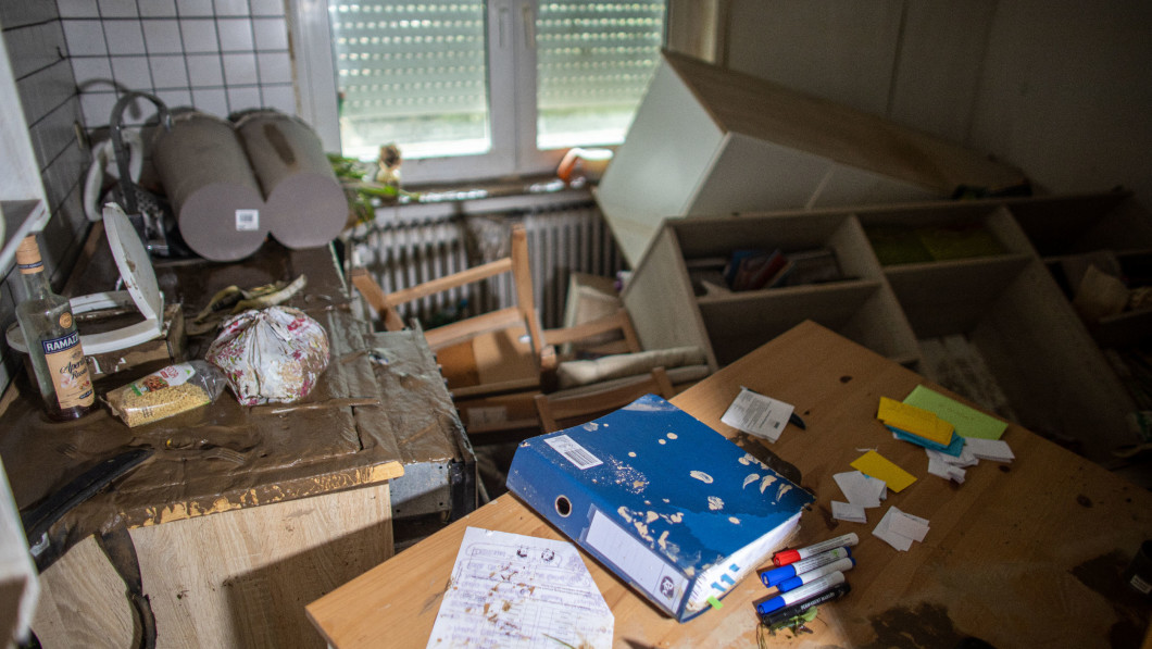 Total Injury: This was the former kitchen of Svenja Harzem.  The apartment was completely damaged after the flood.