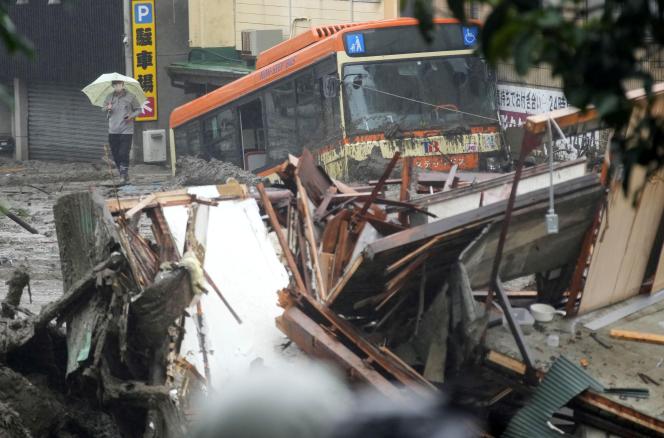 On Saturday, July 3, 2021, landslides in central Japan's Atami damaged buses and homes.