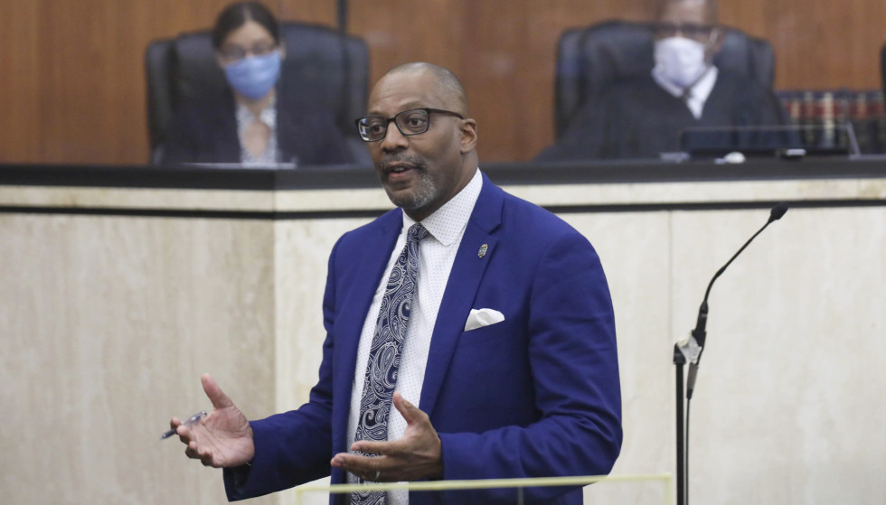 Prosecution Evidence: Prosecutors claim they have evidence linking the accused to the murder.  Here's police attorney Byron Gibson during his opening argument at trial on Tuesday.  Photo: Tracy Glantz/The State via AP