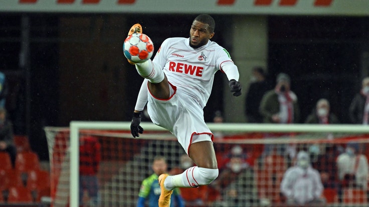 Anthony Modeste controls the ball with his foot