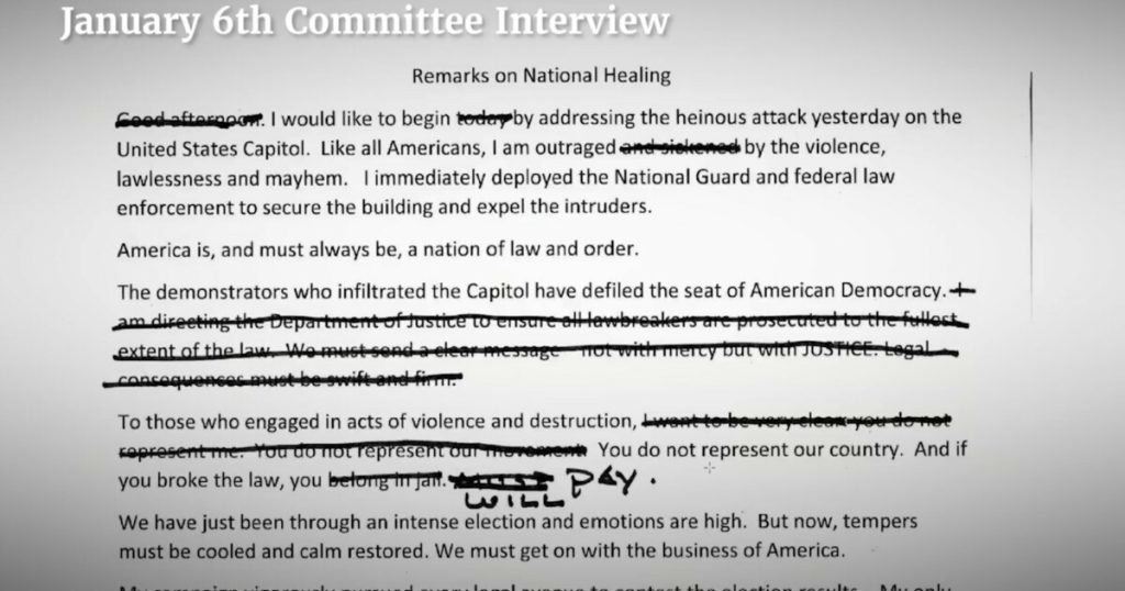 January 6 Committee: - The words Trump deleted