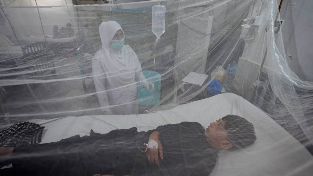 Gutt får behandling for denguefeber, en sykdom som smitter gjennom mygg på et sykehus i Lahore.
