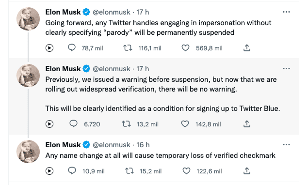Elon Musk's posts on account suspension