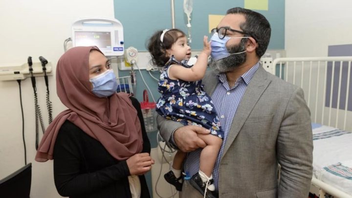 Ayla Bashir, a child being treated for a rare fatal genetic disease, and parents Zahid Bashir and Sobia Qureshi